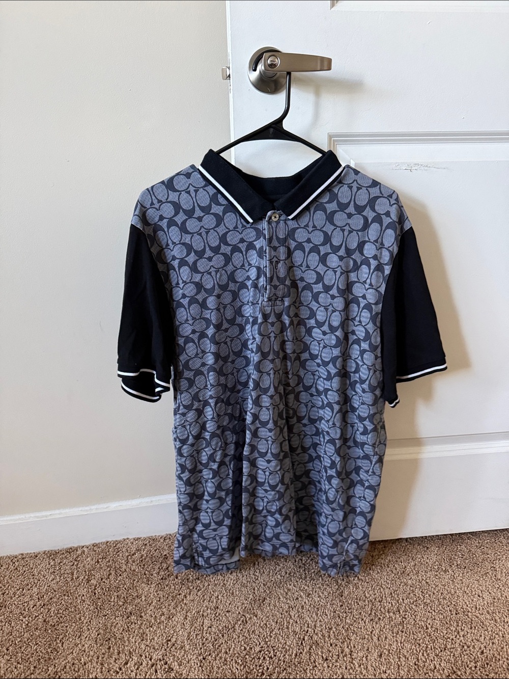 Coach Men's Signature Pattern Polo in Gray with Black Accents